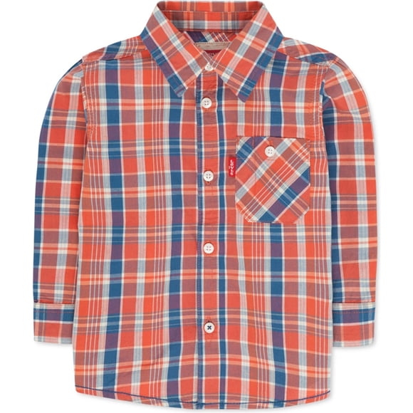 Levi's Boys Plaid LS Button Up Shirt, Naranja, 24 meses