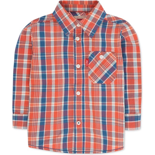 Levi's Boys Plaid LS Button Up Shirt, naranja, 18 meses