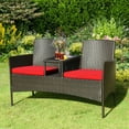 thumbnail image 3 of Patiojoy Outdoor Patio Rattan Wicker Conversation Set Loveseat Sofa with Coffee Table Red, 3 of 6