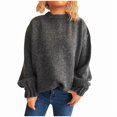 thumbnail image 3 of Aobny Sweater Women Gray Plain Tunic Sweaters Garter Stitch High Neck Long Sleeve Boyfriend Womens Tops Summer,S, 3 of 4