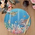thumbnail image 3 of Blue Turtle Coastal Round 13 Inch Placemats Set of 6, Nautical Summer Beach Coral Octopus Jellyfish HeatResistant Non Slip Place Mats for Dining Table, Wipeable Kitchen Table Mats for Housewarming, 3 of 9