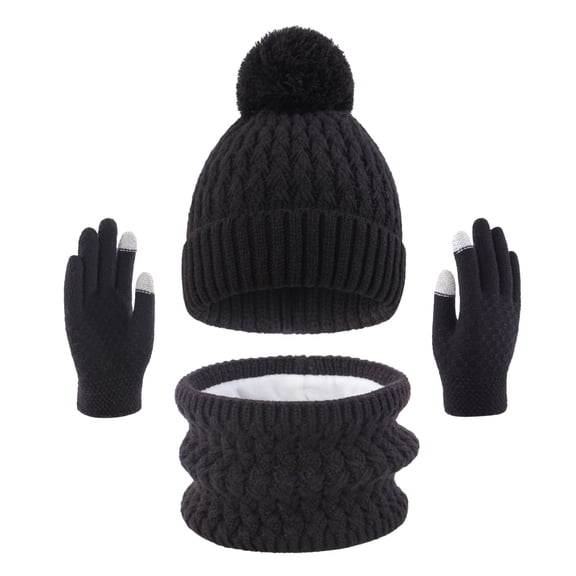 LIZENG Kids Winter Hat Scarf Gloves Set Children's Warm Knit Lined Pompom Hat for Kids Perfect for Boys and Girls
