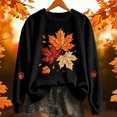 thumbnail image 2 of Womens Crew Neck Graphic Sweatshirts Trendy Maple Leaf Printed Long Sleeve Pullovers Causal Fall Loose Fit Tops Tshirts Black M, 2 of 6