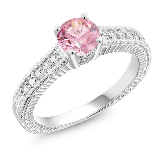 Gem Stone King 1.65 Ct Round Pink Zirconia 925 Sterling Silver Engagement Ring (Size 5)