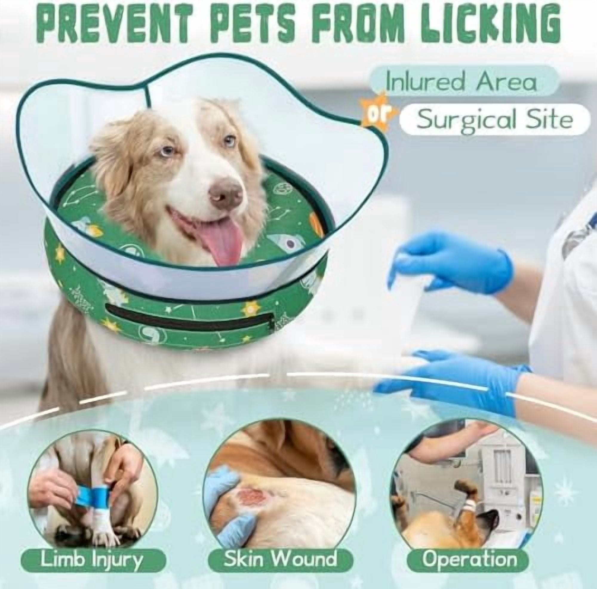 Elevated Inflatable Dog Cone Collar to Stop Licking, Dog Donut Collar After Surgery, Soft Dog Cone Alternative for Small Medium Large Dogs Green,XL(Neck 14"-18")