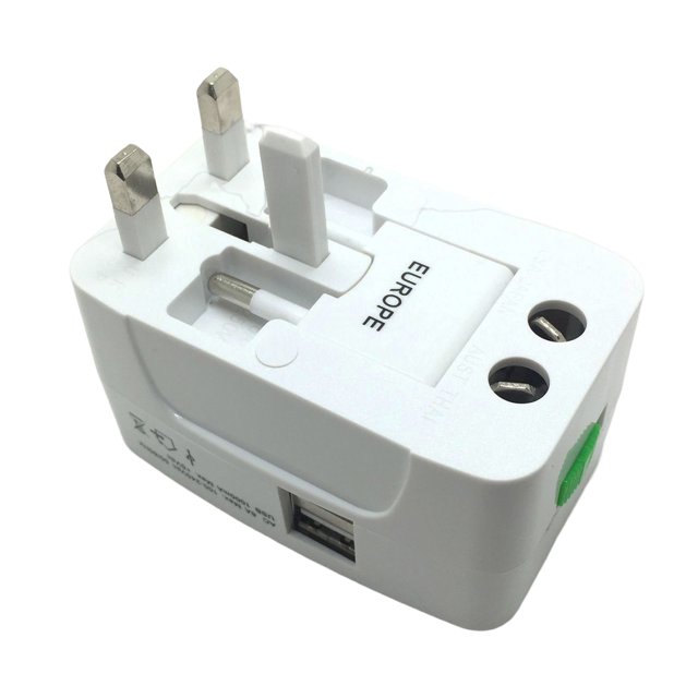 Adaptador de enchufe de viaje universal Dual-USB 110V-250V 1200W Convertidor de enchufe (Blanco)