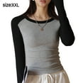 thumbnail image 2 of Womens Color Block Striped Long/Short Sleeve T Shirts Casual Comfy Tops Plue Size Tops, 2 of 6