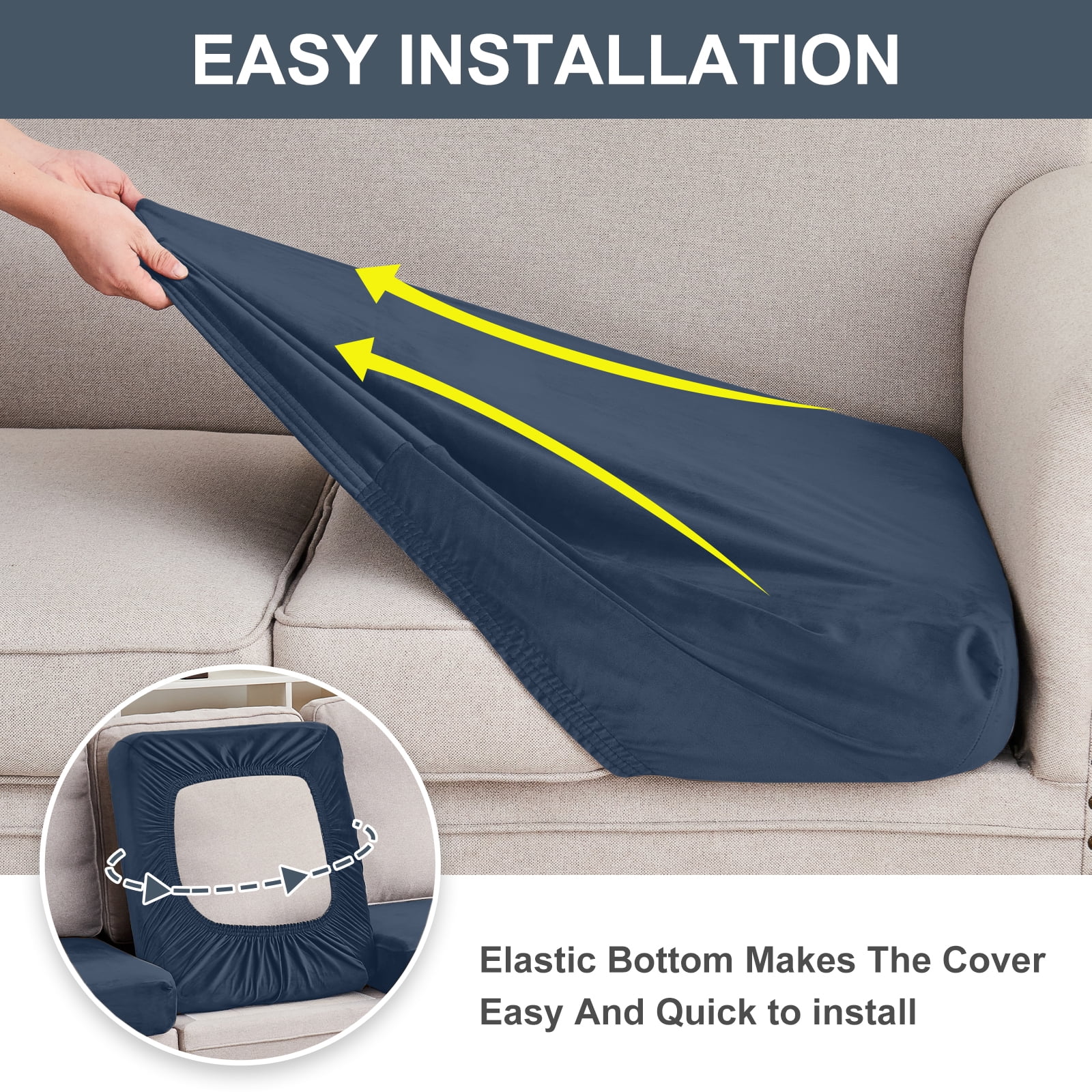 Sanmadrola Couch Covers Velvet Sofa Cushion Cover Stretch Machine Washable Universal Slipcover Furniture Protector for Couches Sectional Sofas, Aegean Blue