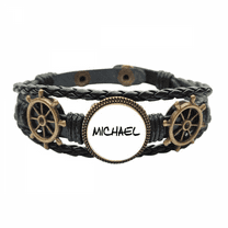 Special Handwriting English Name MICHAEL Leather Braided Ocean Bracelet Wristband