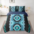 thumbnail image 2 of jejeloiu Aztec Triangle Rhombus 7 Pieces Bedding Comforter Set,Blue Black Triangle Full Bedding Set For Teens Kids Reversible, 2 of 8