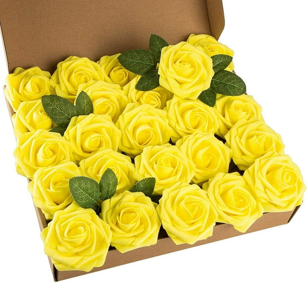 25Pcs Flower Foam Rose Roses Flower Heads With Stem For Diy Wedding