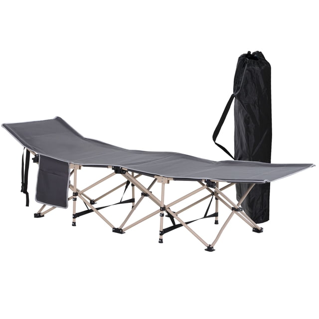 Portable Folding Camping Cot for Adults, Heavy-Duty Steel Frame & 600D Oxford Fabric Sleeping Bed with Carry Bag & Side Pocket, 74.75" x 26.75", Grey, for Outdoor & Guest Use