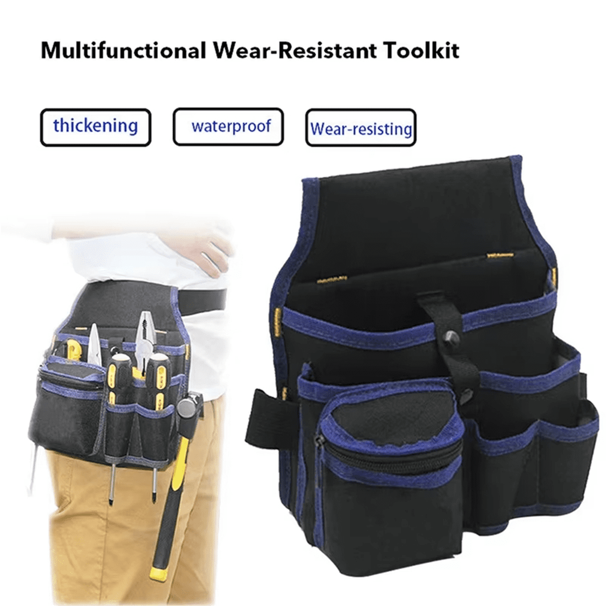 Tool Belt Multifunction Toolkit Electrician Instrument Hardware Storage Pouch Waist Belt Tool Bag Hammer Ruler Storage Tool Pouch (Color : A, Size : L Multi Functional Electrician Bag Waist Belt Pouch Storage