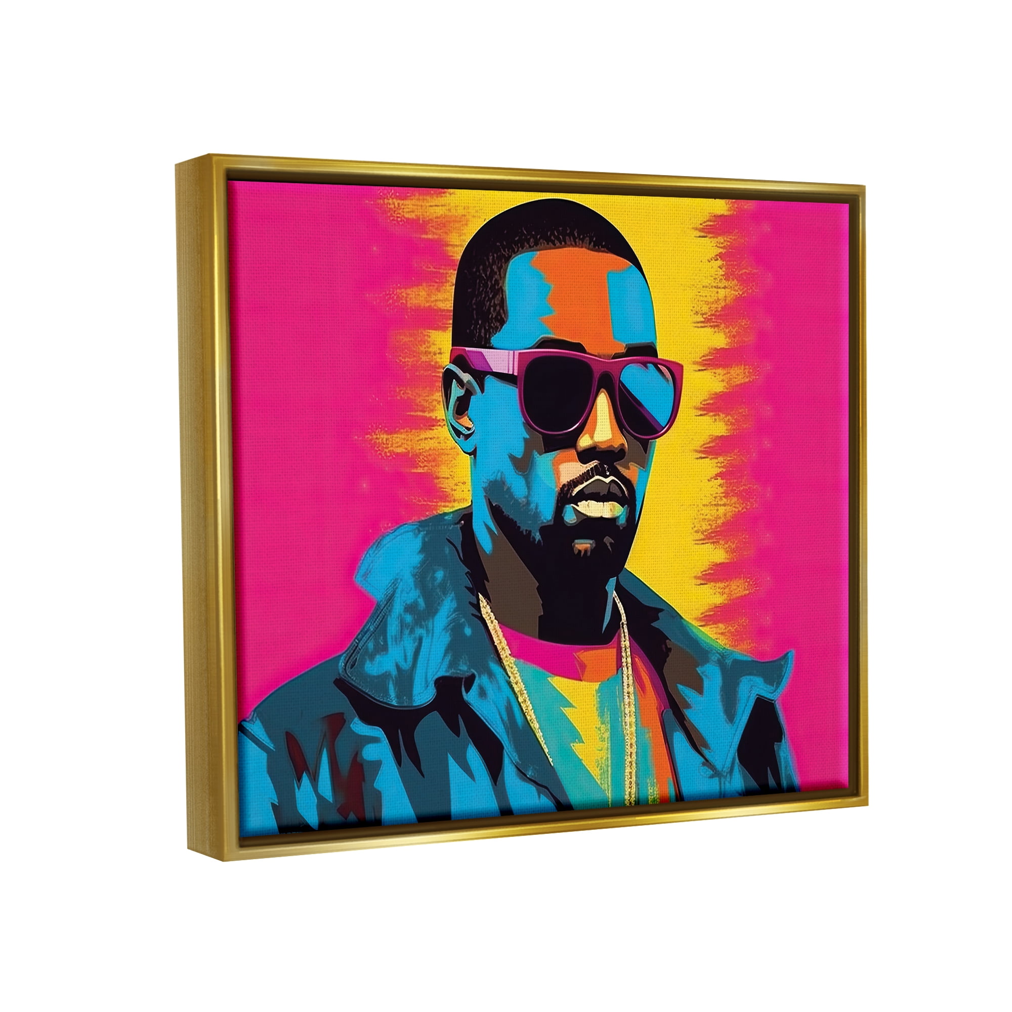 Stupell Industries Kanye West Modern Portrait Abstract Painting Gold Floater Framed Art Print Wall Art, 31 x 25