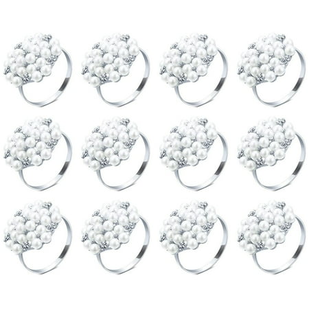 

12Pcs Set Pearl Round Flower Napkin Buckle Rhinestone Napkin Holder