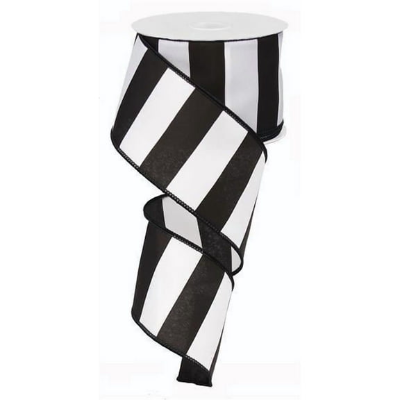 Craig Bachman Imports Black/White 2.5" x10yd Wired Wide Stripe Ribbon