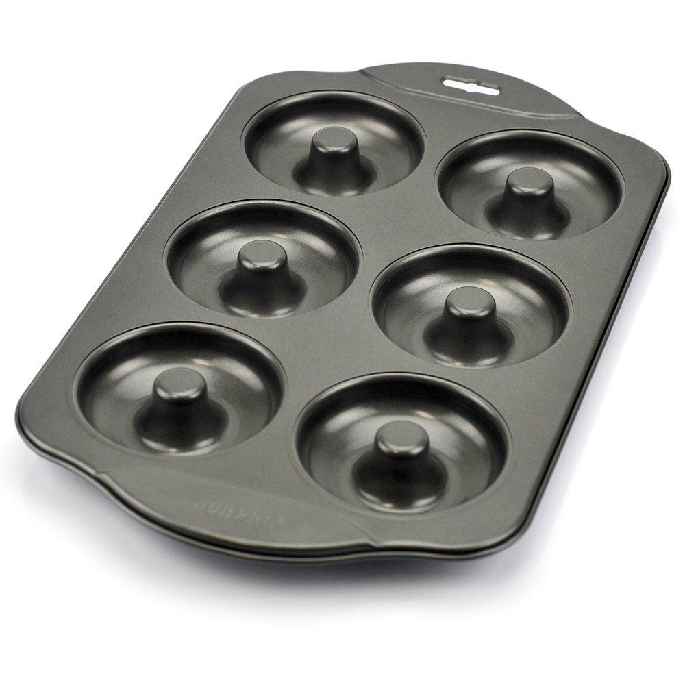 Donut pan, nonstick donut hole pan stainless, 6 count silver gray