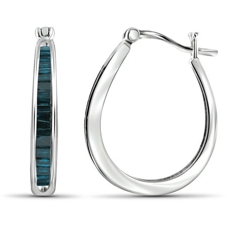 Jewelersclub 1 Carat T W Blue Diamond Sterling Jewelersclub 1 Carat T W Blue Diamond Sterling Silver Hoop Earrings