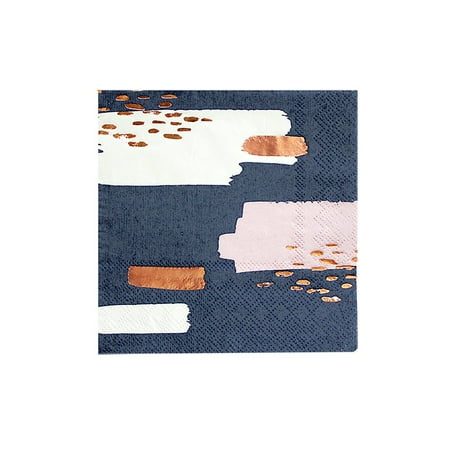Butterfly Napkin Fold Harlow & Grey, Erika Pale Pink, Navy and White Abstract Cocktail Paper Napkins with Rose Gold Foil Decor, 5