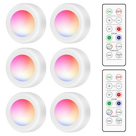 

LEDs Puck Cabinet with Remote 16RGB Closet 10 Dimmer Timer Function Wirelessly Battery Operated Night Lamp for Kitchens Bathrooms Wardrobe Party