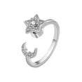 thumbnail image 5 of Women's Ring with Spinning Star and Moon White Gold Geometric Ring Adjustable Copper Band Electroplated Jewelry Gift for Her Yellow Gold Available, 5 of 6