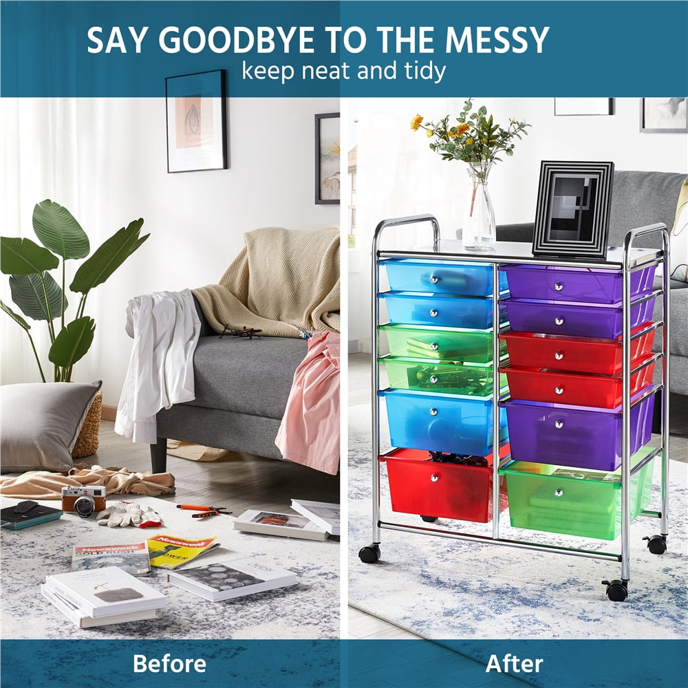 SmileMart 12 Drawer Rolling Storage Cart Organizer with Lockable Wheels, Multicolor