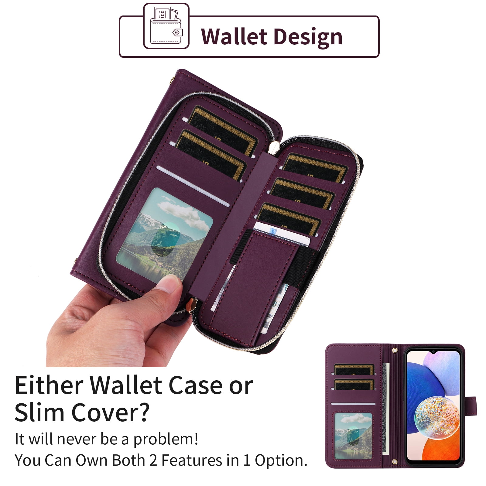 Furiet Argyle Wallet Case for Samsung Galaxy A55 5G with Wrist Strap Shoulder Strap, Card Slots Zipper Purse Luxury PU Leather Stand Checkered Phone Cover for A 55 55A A555G Women Girls Deep Purple