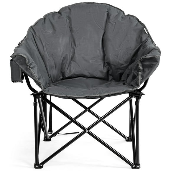 Costway Folding Camping Moon Padded Chair with Carry Bag Cup Holder Portable Grey