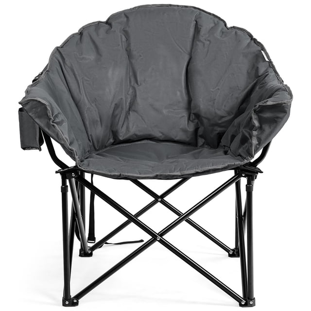 Costway Folding Camping Moon Padded Chair with Carry Bag Cup Holder Portable Grey