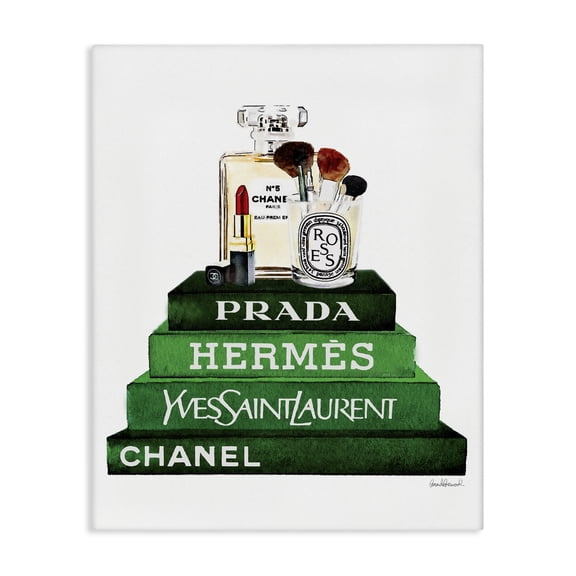 Stupell Industries Art Deco Fashion Designer Makeup Bookstack Green Watercolor Canvas Art, 36 x 48, by Amanda Greenwood