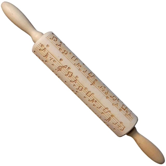 Rodillos de madera navideños, notas musicales, rodillo grabado en relieve con símbolos navideños, utensilios de cocina para hornear