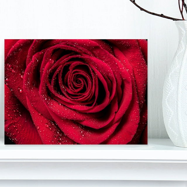 Designart - Red Rose Petals with Rain Droplets - Floral Art Canvas Print