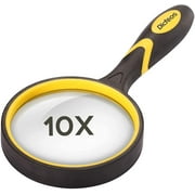 Dicfeos 10X Shatterproof Magnifying Glass Handheld Reading Magnifier, 75Mm Non-Scratch Quality Glass Lens, Thickened Rubbery Frame, 4.5Oz Lightweight, Perfect For Seniors & Kids