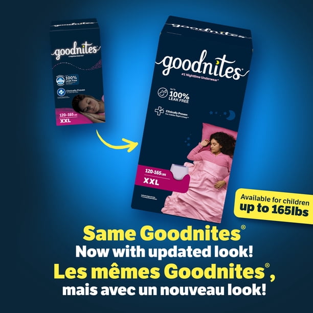 Goodnites Girls' Nighttime Underwear, Size XXL (120-165 lbs), 54