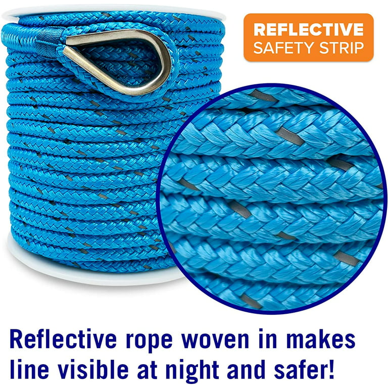 Premium Anchor Rope Double Braided Boat Anchor Line 100 ft Blue