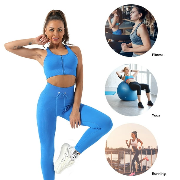 Conjunto De Yoga 2 piezas de ropa deportiva para mujer ropa deportiva sin costuras articulos deportivos azul M Sywqhk Para Estrenar Walmart en linea
