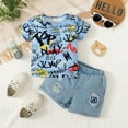 thumbnail image 3 of Mikrdoo Summer Clothes For 18 Months Baby Boys Graffiti Graphics 24 Months Boys Casual Tops Ripped Jeans Shorts 2Pcs Outfit Sets Blue, 3 of 9
