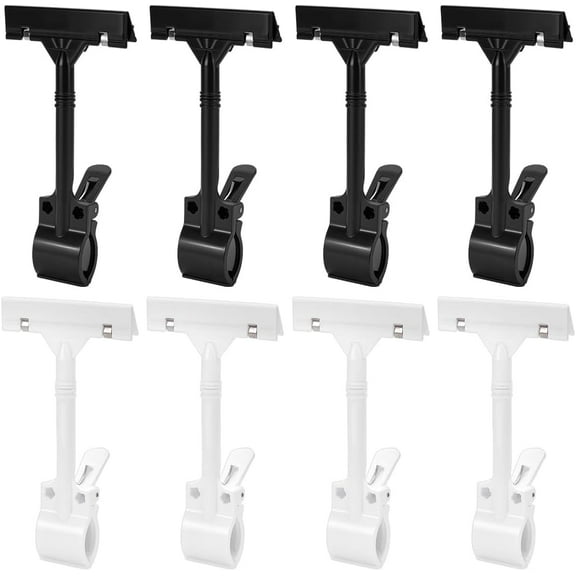 12Pcs 2 Colors Sign Clips on Merchandise Display Double Sided Sale Signs Holders Pop Clothing Rack Price Tags Plastic Sign Holder Stand for Retail Rack Shelf Label Card Baskets