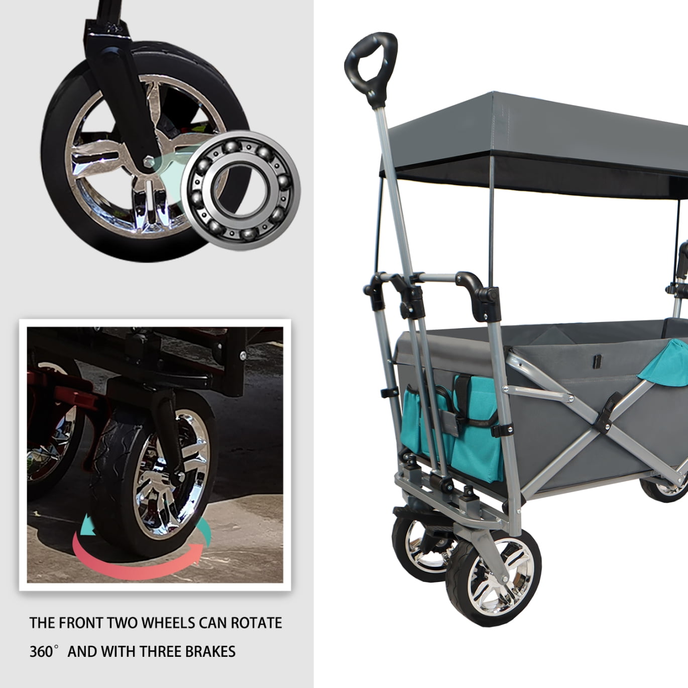 Heavy-Duty Folding Wagon with Removable Canopy - All-Terrain Collapsible Cart for Beach, Camping & Outdoor Adventures, 150 lb Capacity, Compact Foldable Design for Easy Storage & Transport