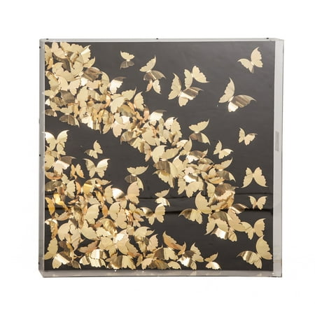 Decmode Contemporary 24 X 24 Inch Gold Paper, Acrylic, Wood And Linen Butterfly Shadow Box Wall Decor