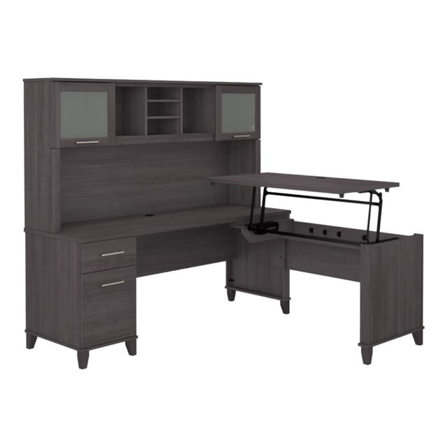 Bush Furniture Somerset 72W 3 Position Sit to Stand L Shaped Desk with Hutch in White