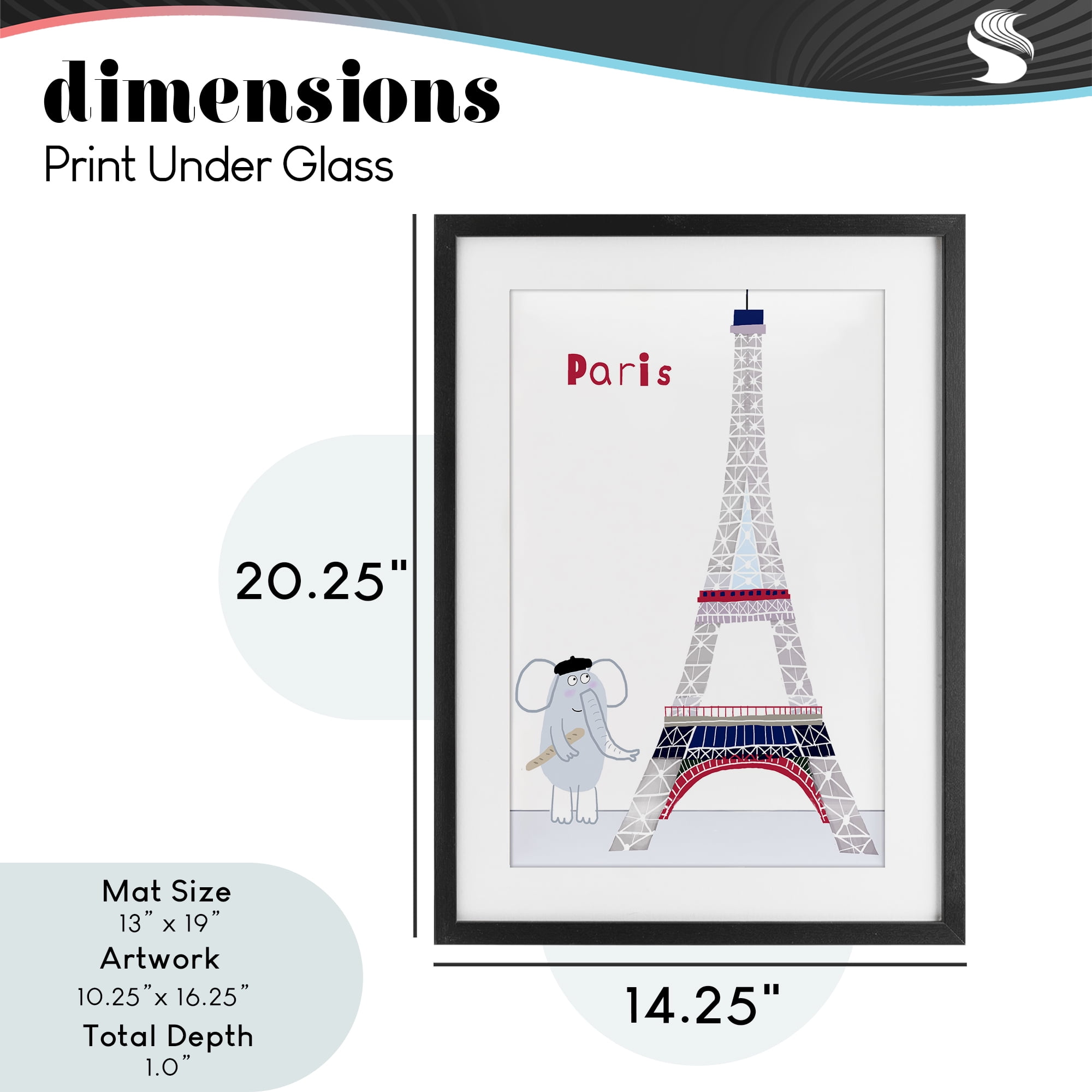 Elephant & Eiffel Tower Black Framed Print Under Glass, design by Carla Daly
