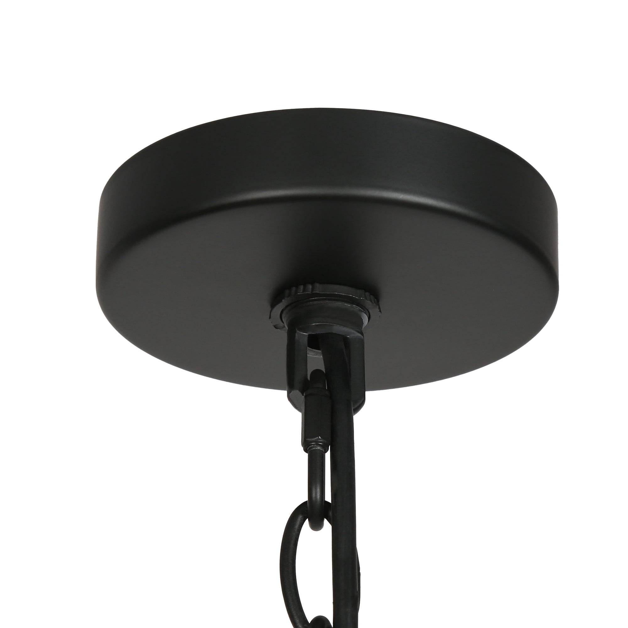 LNC Holophankton Black with Natural Brown Rattan Modern Bell Hanging Kitchen Island Light