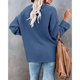 thumbnail image 3 of Suéter de Punto Cuello en V Medio Botones Color Puro Abertura Lateral Manga Larga Suéter Suelto para Mujer Azul S, 3 of 6