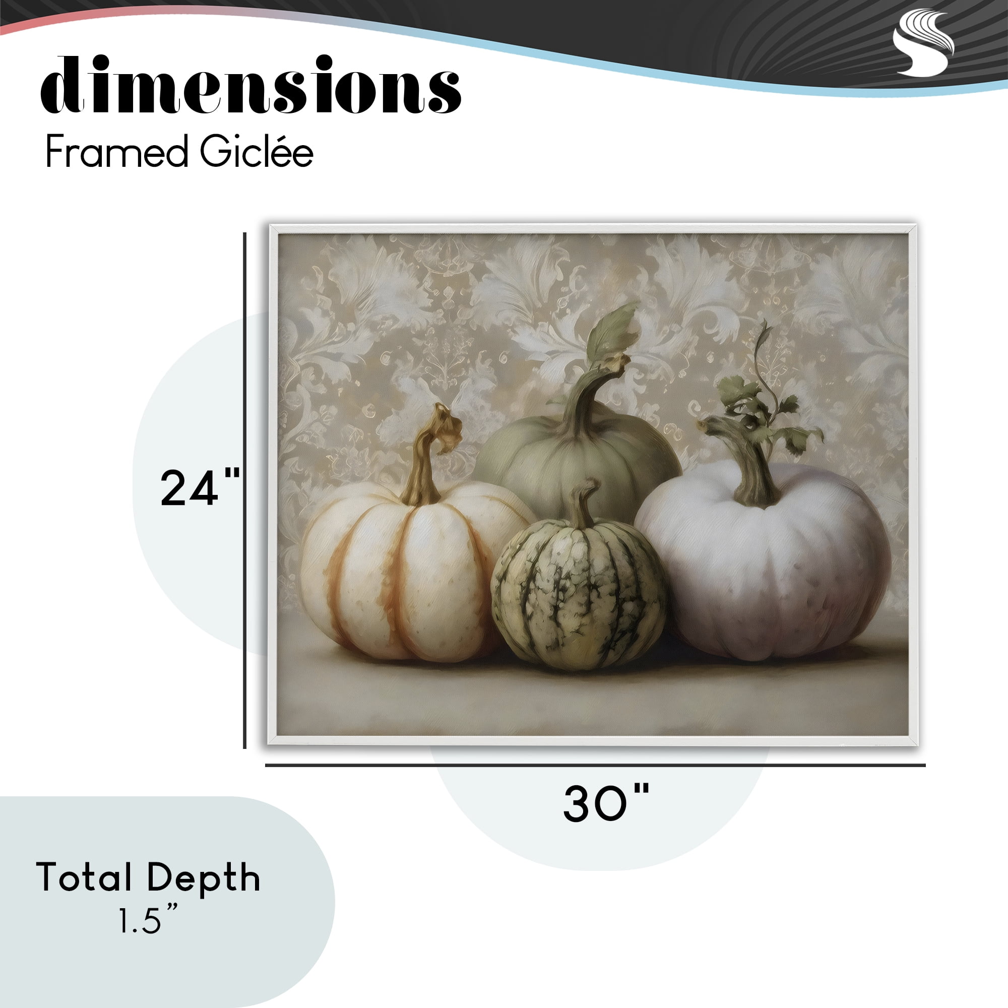 Stupell Industries Pastel Gourds on Vintage Pattern White Framed Giclee Art, design by Arlington Prints