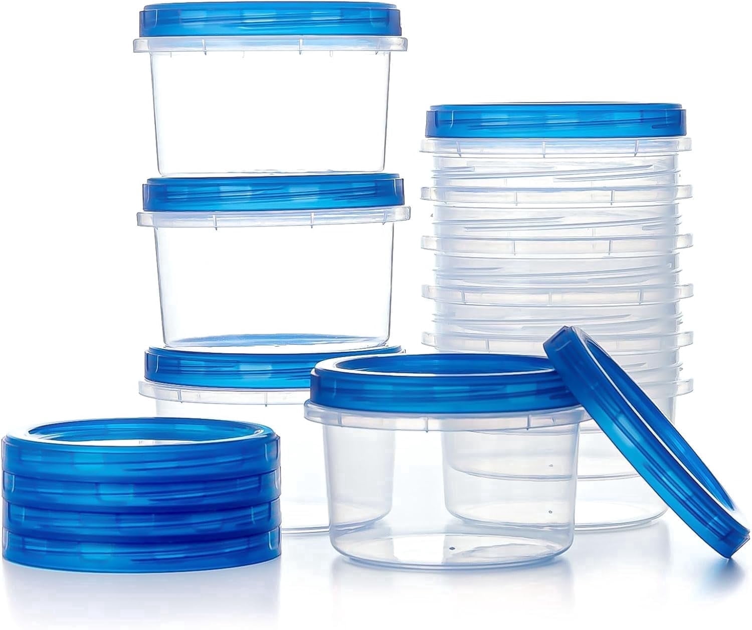 Godance [12 Pack-16 oz] Reusable Freezer Storage Container Sets with Airtight Twist Top Lid, Round BPA-Free Plastic Containers for Kitchen Meal Prep, Microwave, Dishwasher and Freezer Safe