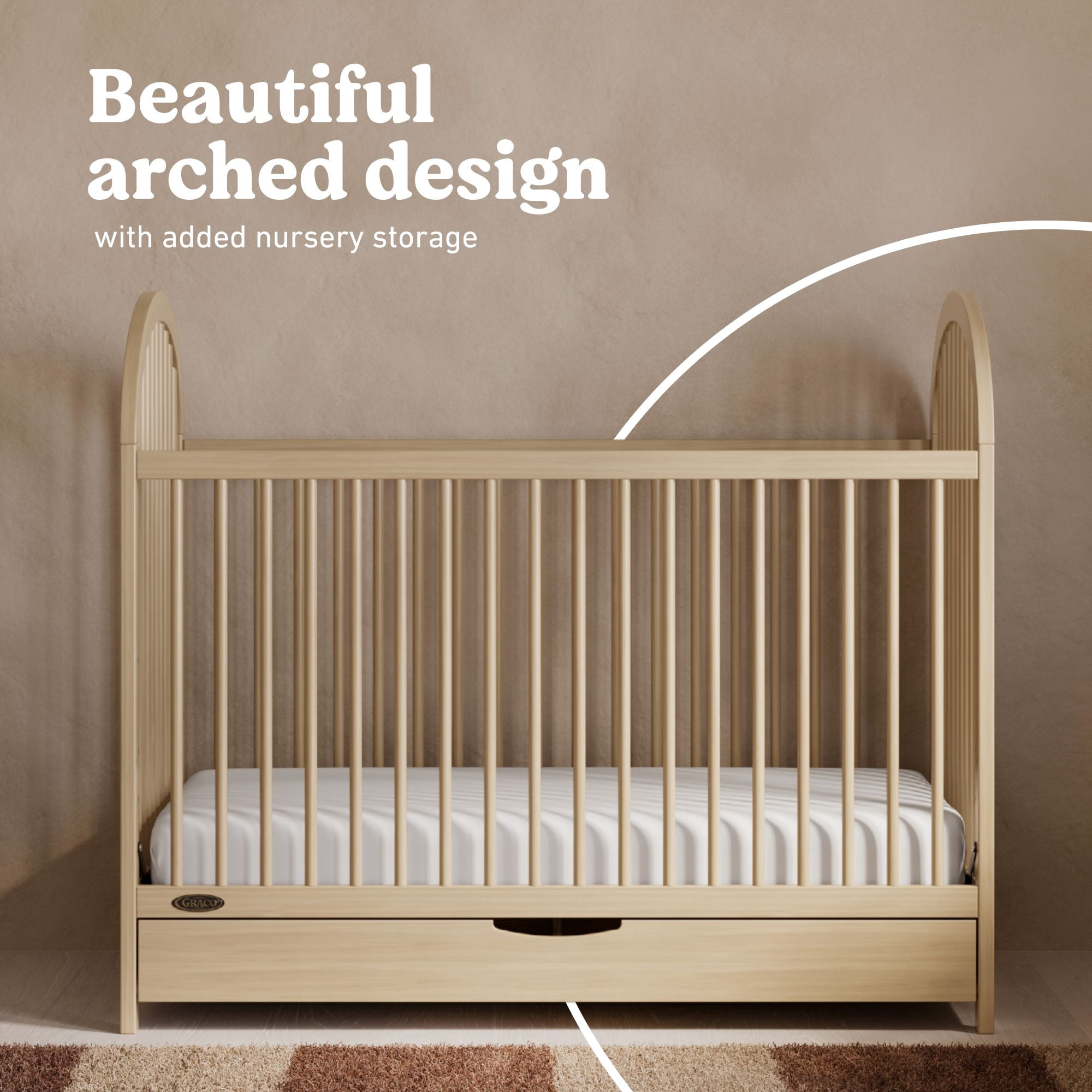 Graco Olivia 3-In-1 Convertible Baby Crib with Drawer, Driftwood