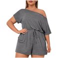 thumbnail image 2 of JMKQLZ Spring Summer Short Sleeve Solid Color T-Shirt Casual Loose Short Jumpsuit For Women, 2 of 8