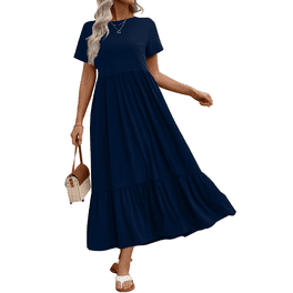 Womens Short Sleeve Bodycon Fitted Knee Length Midi Dress - Walmart.com