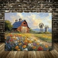 thumbnail image 6 of 1 Piece Farmhouse Flower Field Canvas Wall Art - Vivid Rural Scenery with Windmill, Wildflowers, and Red Barn - Suitable for Living Room, Bathroom, Office Room Decoration Frameless, 6 of 7